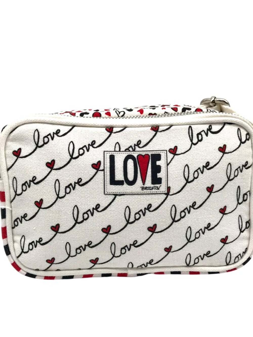 Brighton Red & White Canvas Love Scroll Crossbody Bag